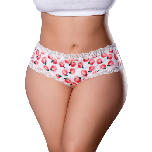 Shorts Crotchless con Lubricante de Melocotón - Blanco QN