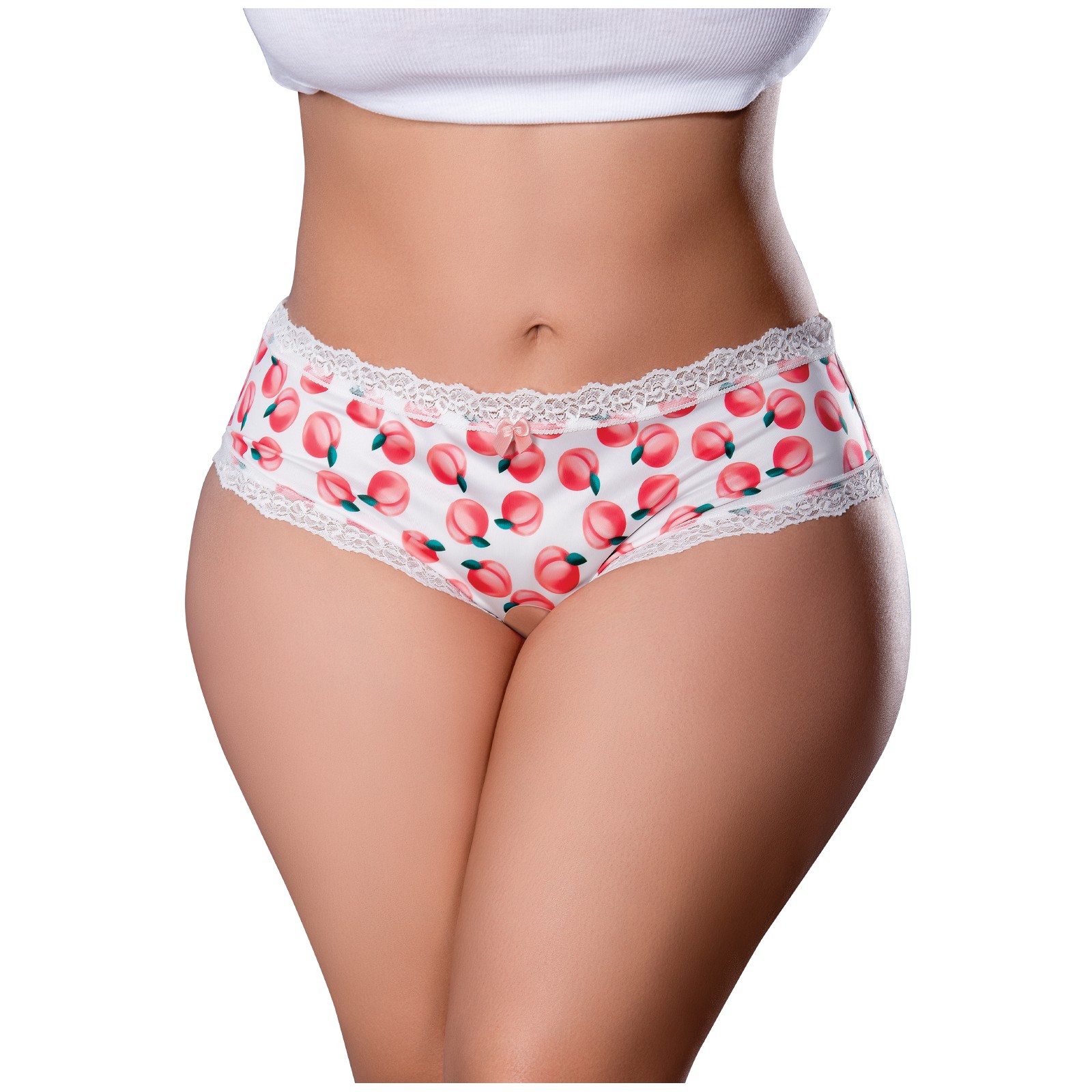 Shorts Crotchless con Lubricante de Melocotón - Blanco QN