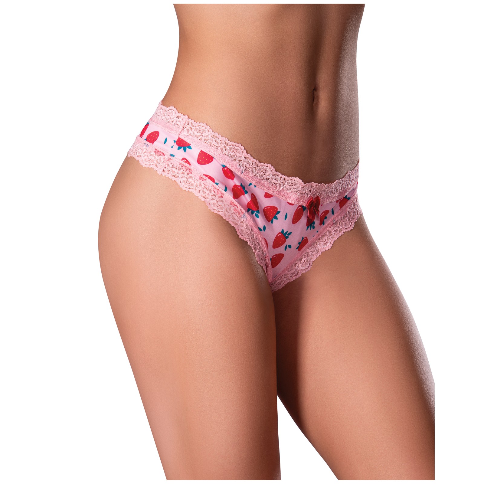 Sweet Treats Crotchless Thong with Edible Lube - Pink L/XL