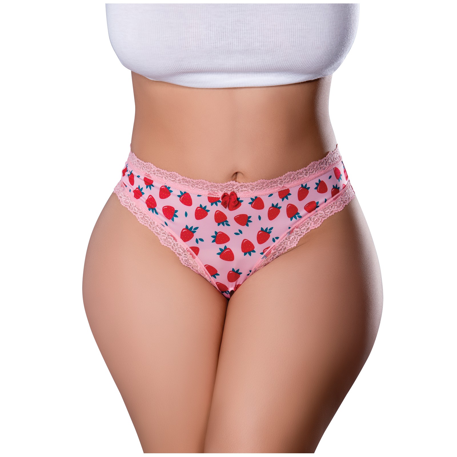 Sweet Treats Crotchless Thong with Wicked Sensual Care Strawberry Lube - Pink QN