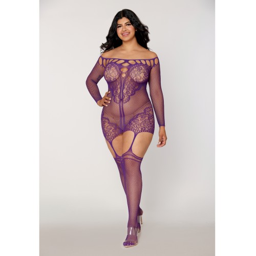 Purple Lace and Fishnet Garter Dress