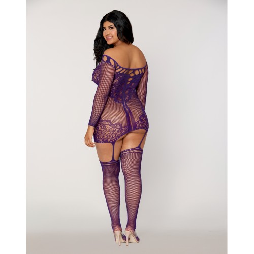 Purple Lace and Fishnet Garter Dress