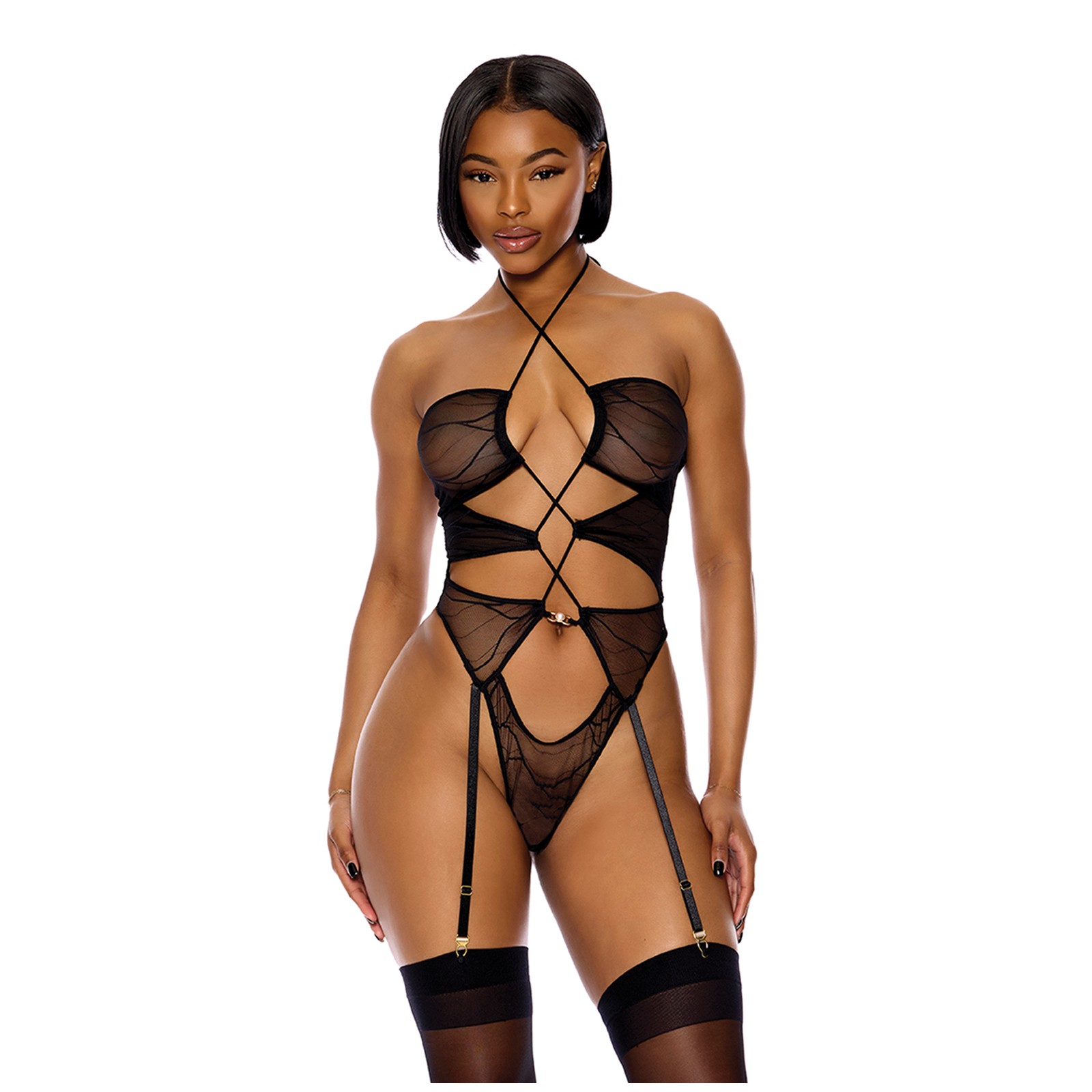 Sheer Wave Mesh Halterneck Teddy Buy Online