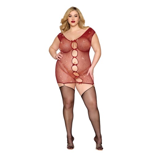 Luxurious Seamless Rhinestone Chemise with Suspenders - Ox Blood