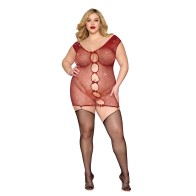 Luxurious Seamless Rhinestone Chemise with Suspenders - Ox Blood