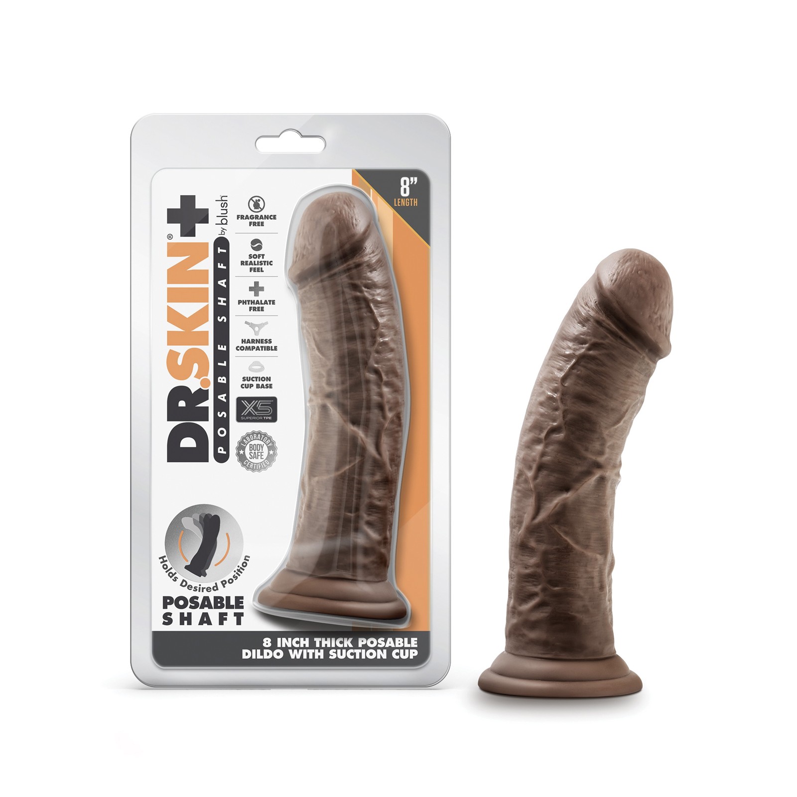 Blush Dr. Skin Plus 8" Posable Dildo - Chocolate