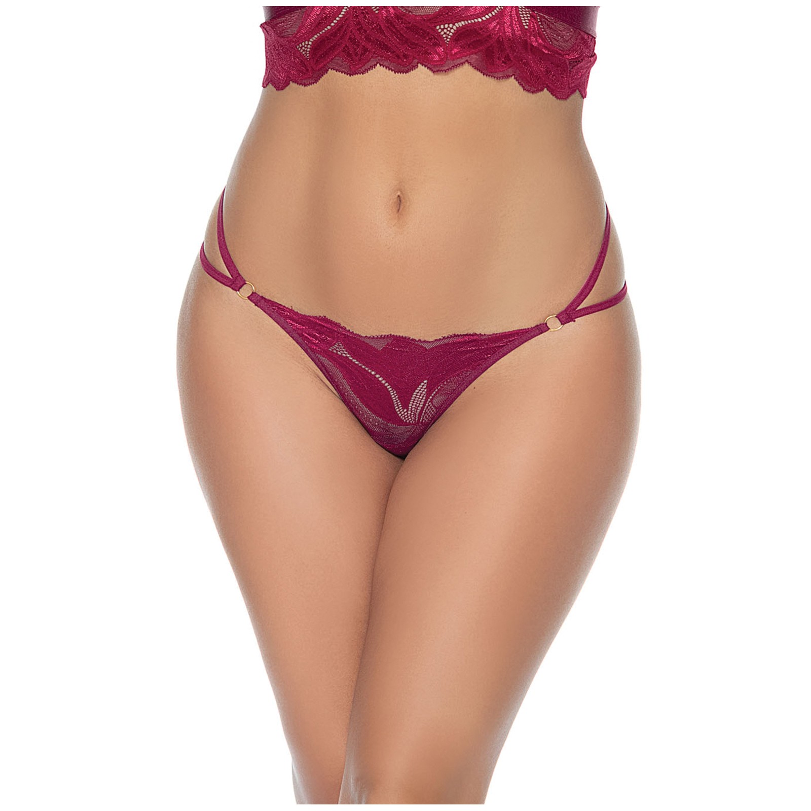 Tanga de Encaje de Doble Correa Vino S/M