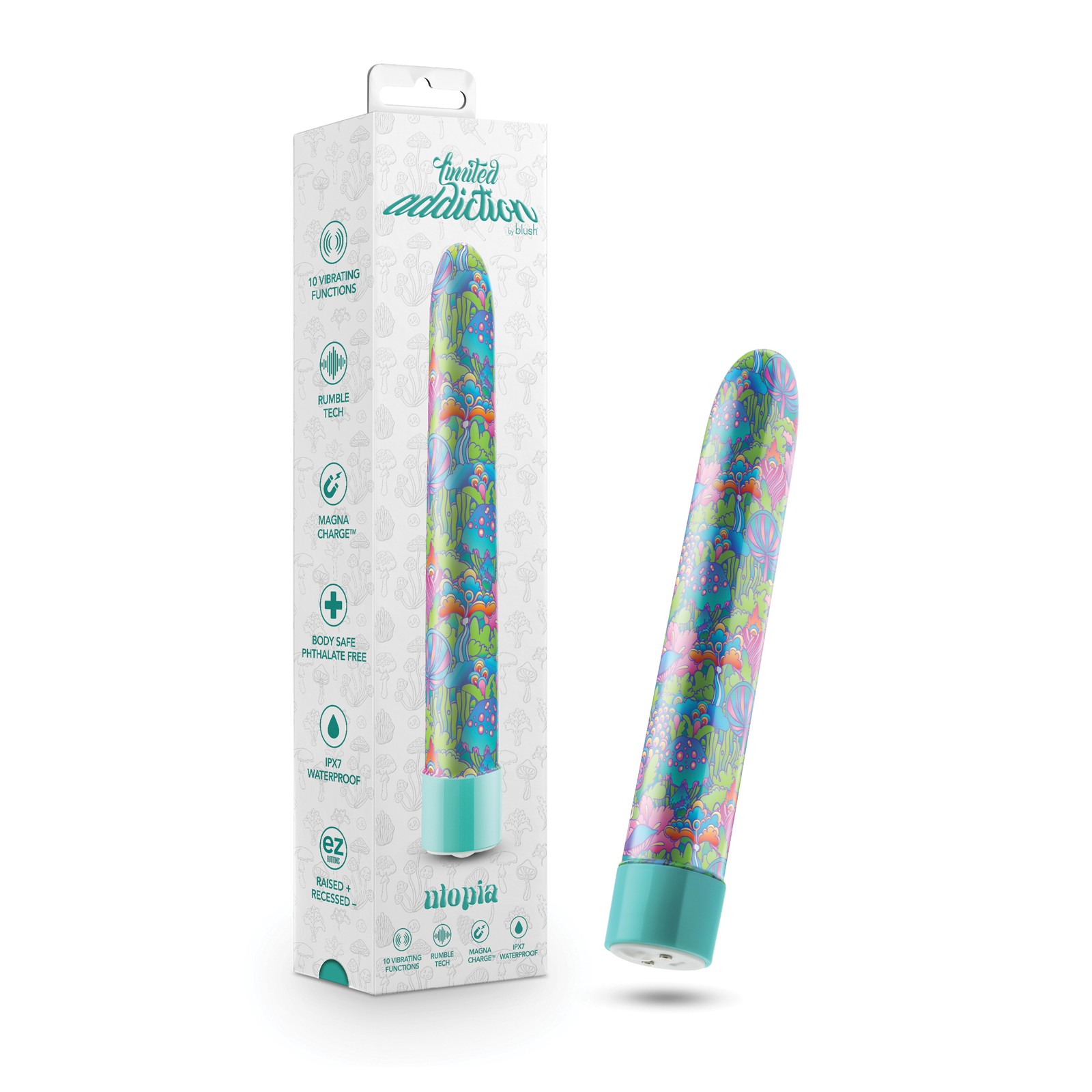 Blush Limited Addiction Utopia 7 inch Rechargeable Vibe - Aqua