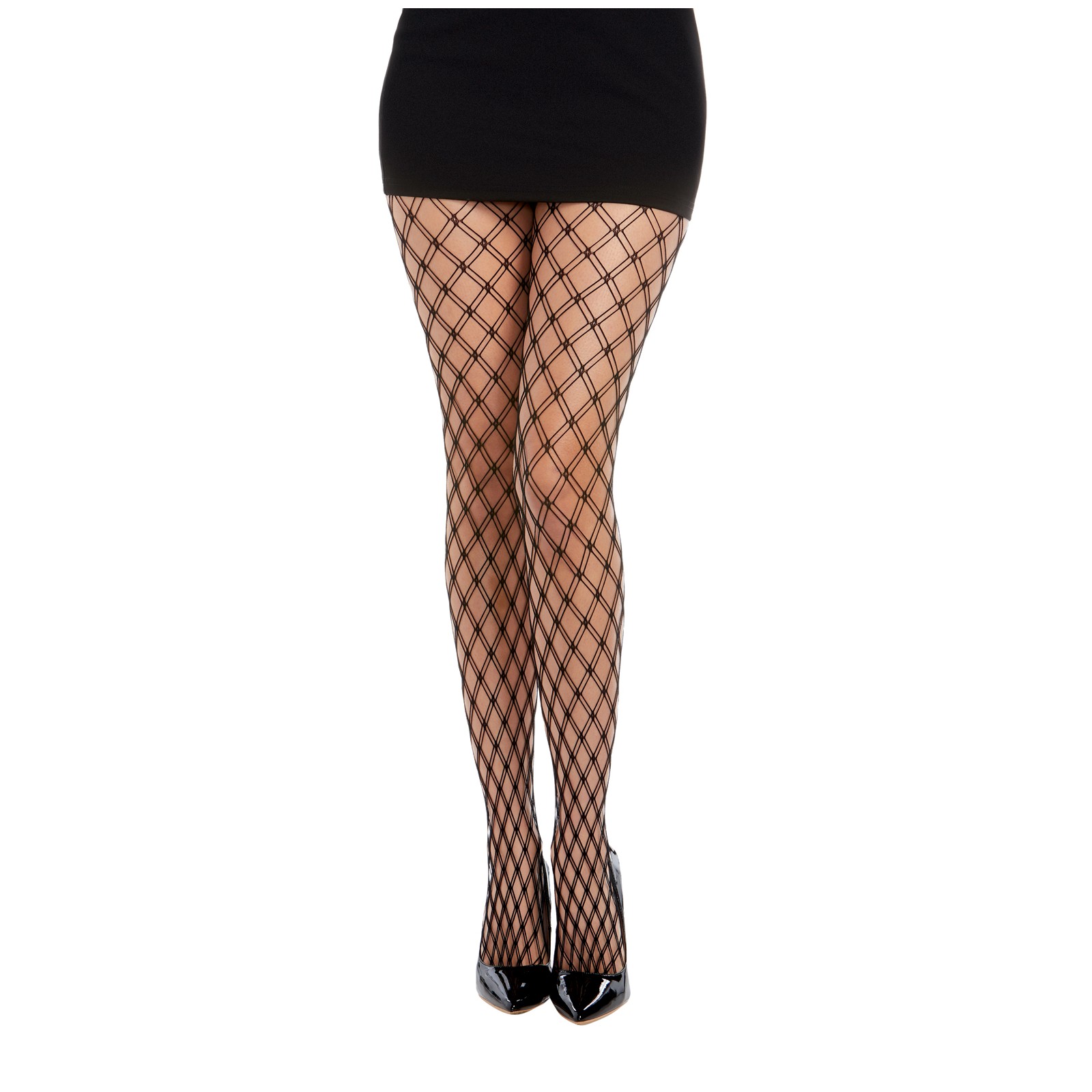 Double Knitted Fence Net Pantyhose - Black O/S