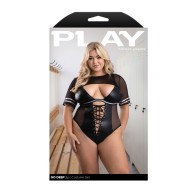 Play Go Deep Lace-up Bodysuit w/Mesh Jersey Shrug - Black 1X/2X