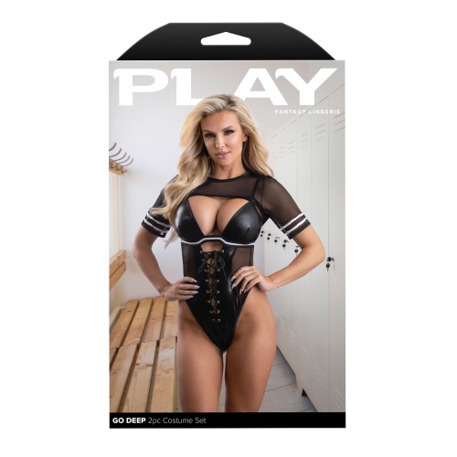 Play Go Deep Lace-Up Bodysuit Black M/L - Seductive Style