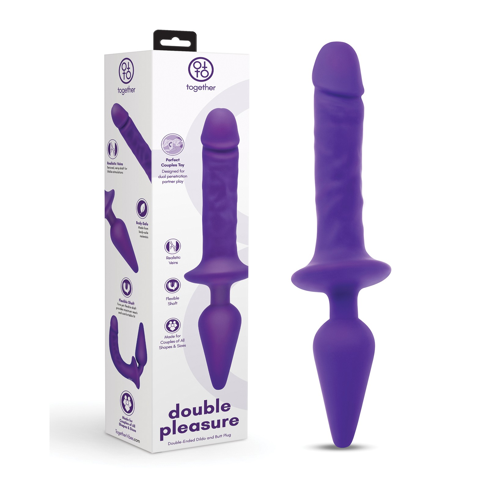 Dildo Doble Placer y Plug Anal - Púrpura