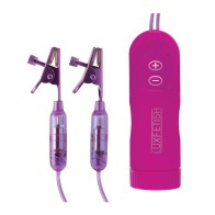 Lux Fetish Vibrating Nipple Clamps with Wired Remote Control - Pink/Purple