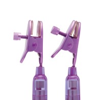 Lux Fetish Vibrating Nipple Clamps with Wired Remote Control - Pink/Purple