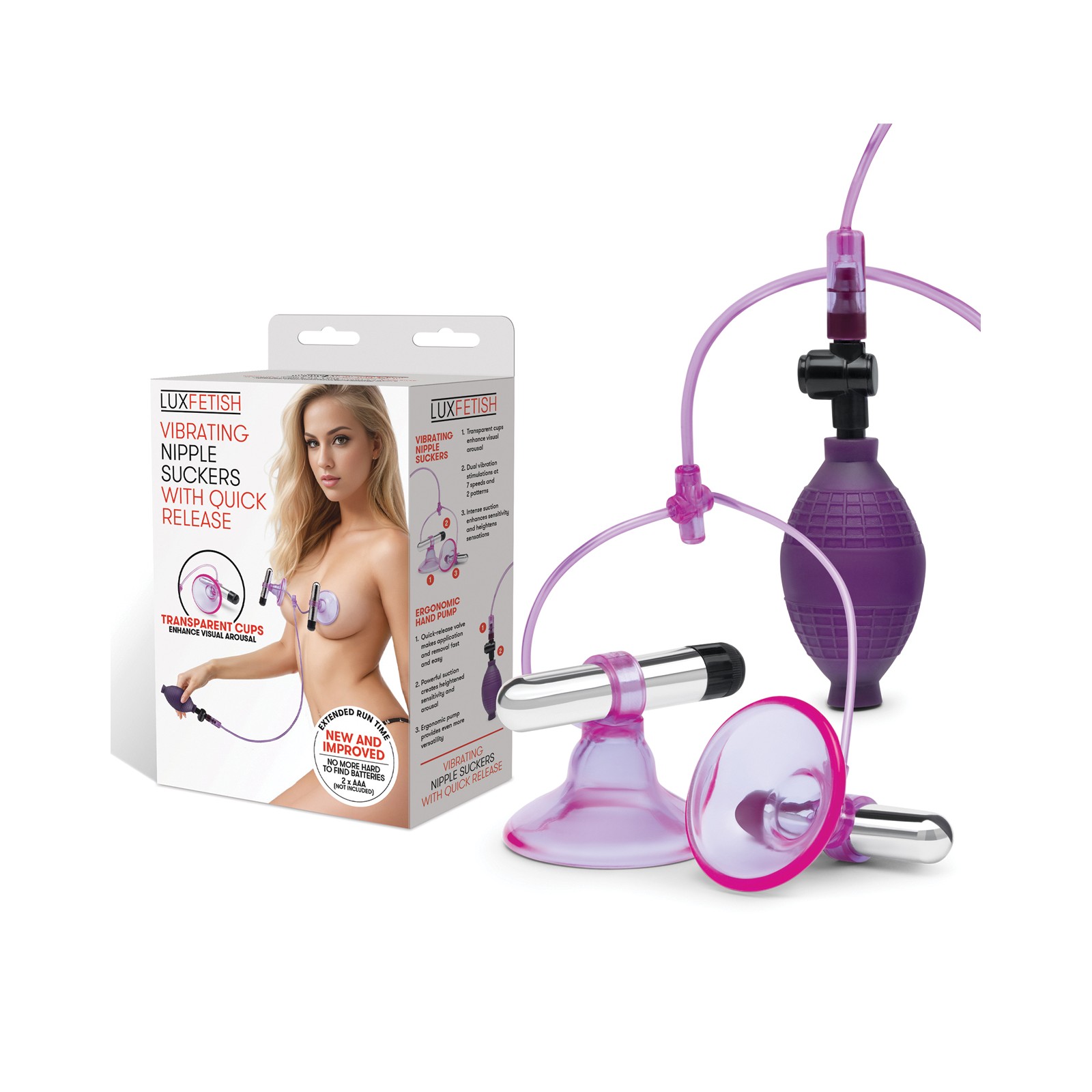 Lux Fetish Vibrating Nipple Suckers Quick Release Pink/Purple