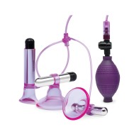 Lux Fetish Vibrating Nipple Suckers with Pump Pink Purple