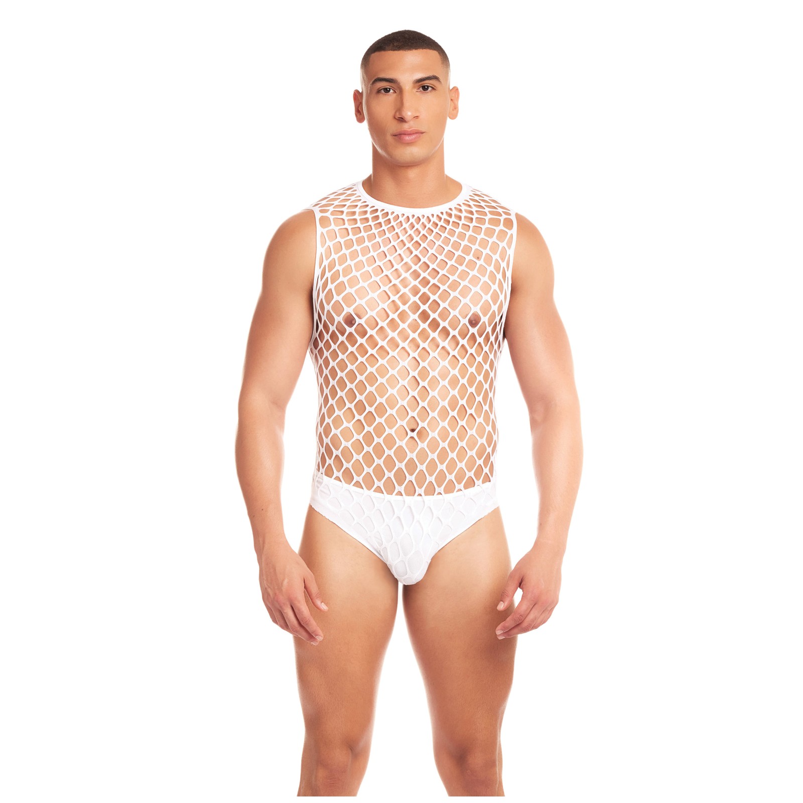 Rainbow Party Large Mesh Unitard 2 pc Set White L/XL