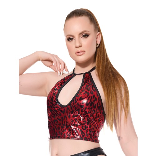 Darque Metallic Wet Look Halter Top Red/Black SM