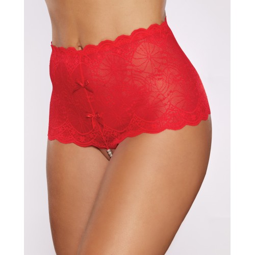 Allure Passion y Perlas Cintura Alta Crotchless Rojo Talla Única