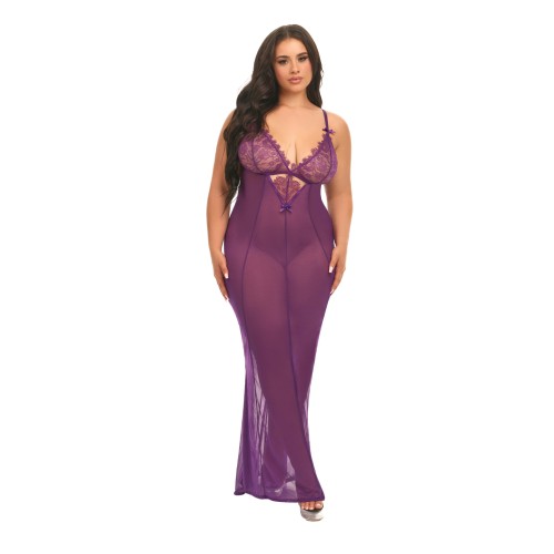 Katana Mesh Eyelash Lace Gown Purple 1X 2X