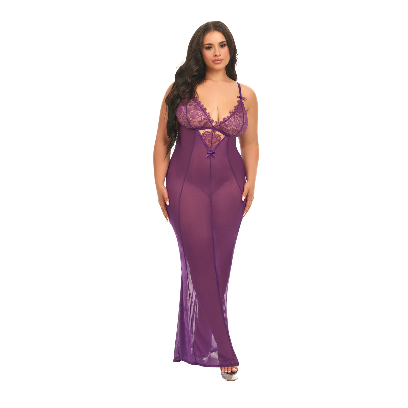 Katana Mesh Eyelash Lace Gown Purple 1X 2X