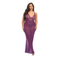 Katana Mesh Eyelash Lace Gown Purple 1X 2X