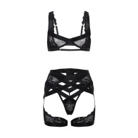 Thalia Mesh and Lace 3 PC Set Black