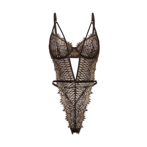 Greta Snake Eyelash Lace Teddy Black Gold XL