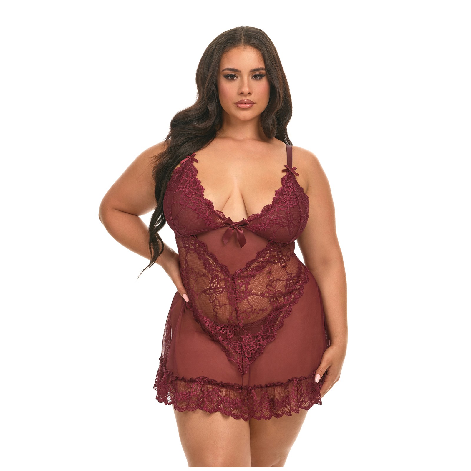 Babydoll Lacey de San Valentín con G-String en Zinfandel Talla 1X/2X