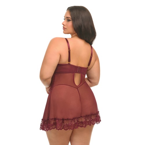 Babydoll Lacey de San Valentín con G-String en Zinfandel Talla 1X/2X