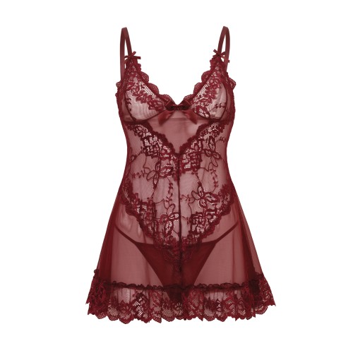 Babydoll Lacey de San Valentín con G-String en Zinfandel Talla 1X/2X