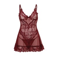 Babydoll Lacey de San Valentín con G-String en Zinfandel Talla 1X/2X