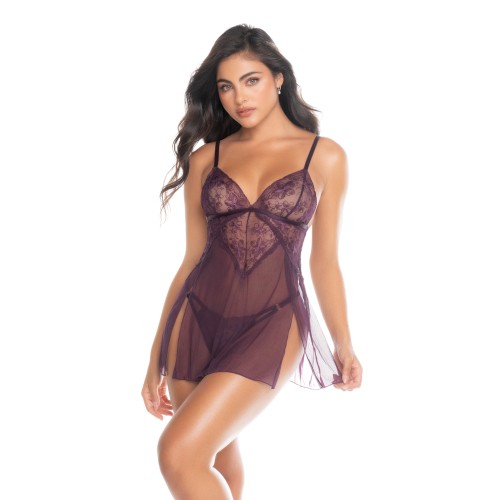 Lace and Mesh Babydoll - Mulberry Elegance