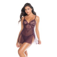 Lace and Mesh Babydoll - Mulberry Elegance