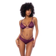 Dot Mesh Underwire Top and Open Back Panty - Wine