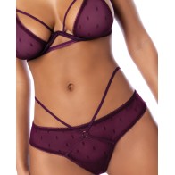 Dot Mesh Underwire Top and Open Back Panty - Wine