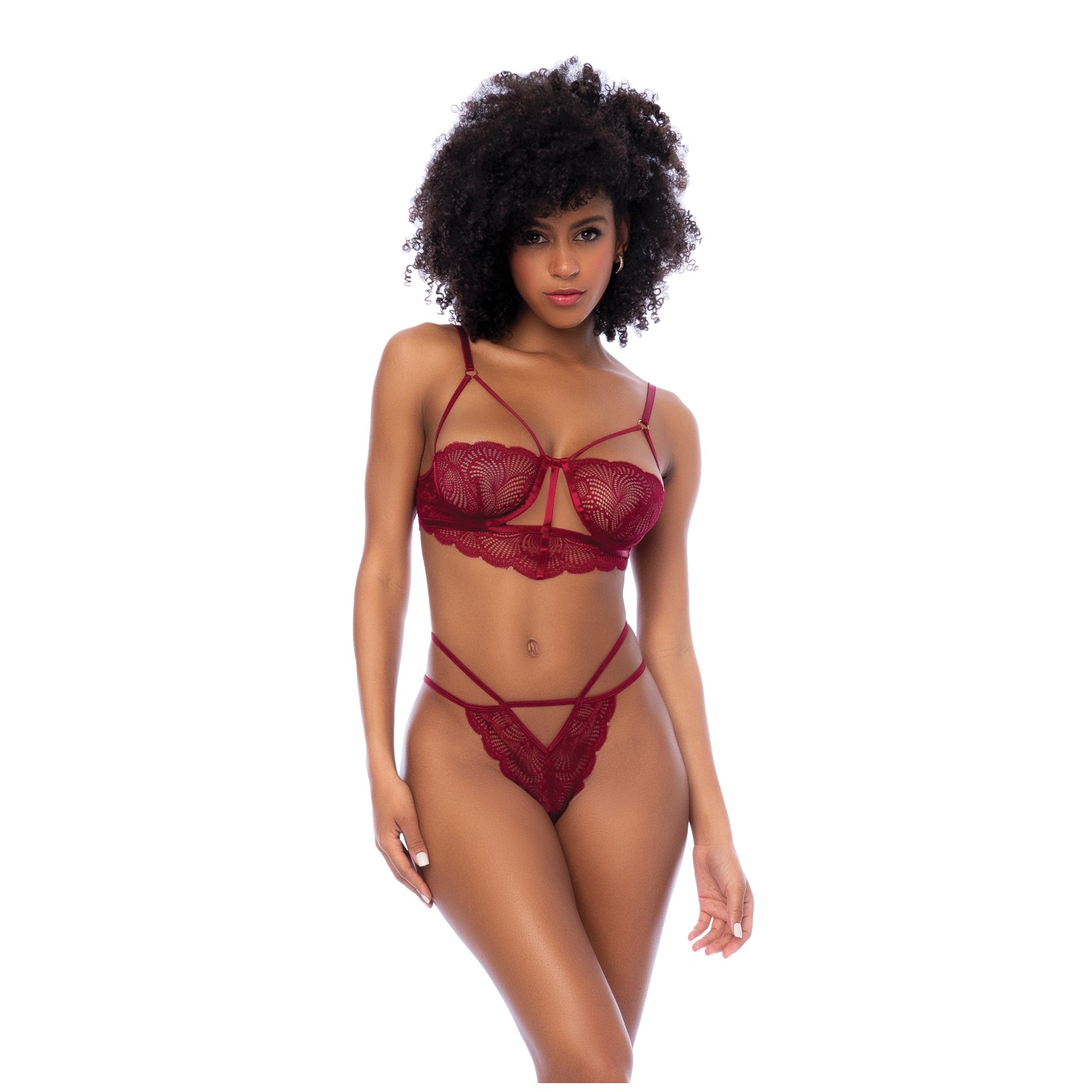 Lace Underwire Top w/Thong 2 pc Set - Rosewood L/XL