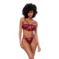 Lace Underwire Top w/Thong 2 pc Set - Rosewood L/XL