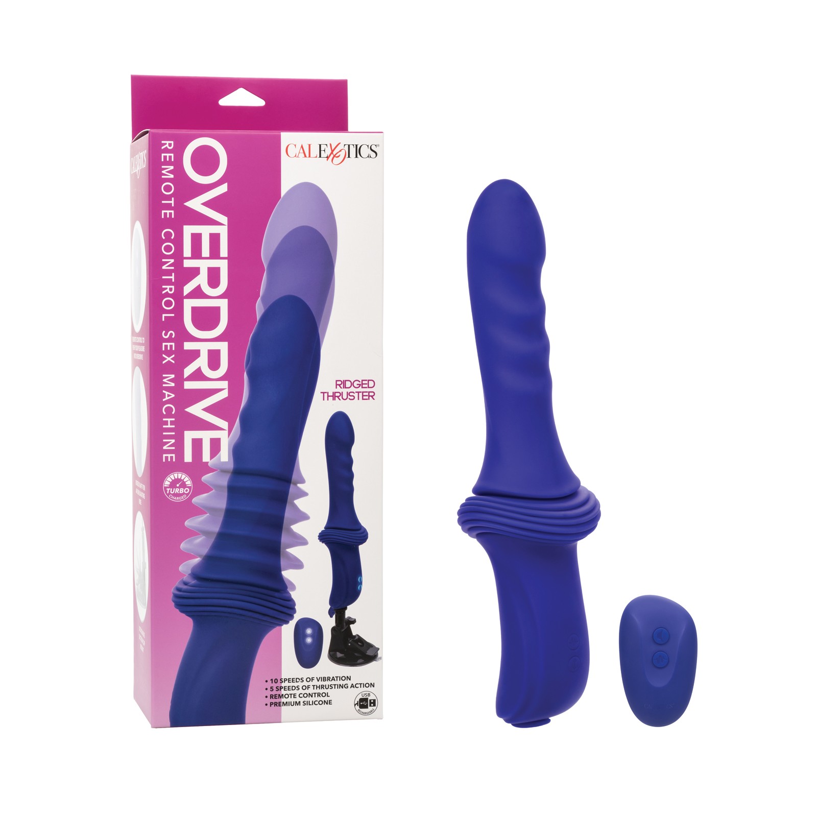 Máquina Sexual de Control Remoto Overdrive con Eje Estriado Azul