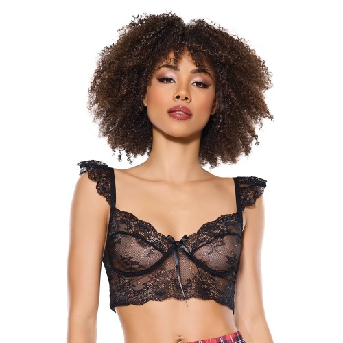 Bralette de Encaje Elástico con Copas Suaves - Negro O/S