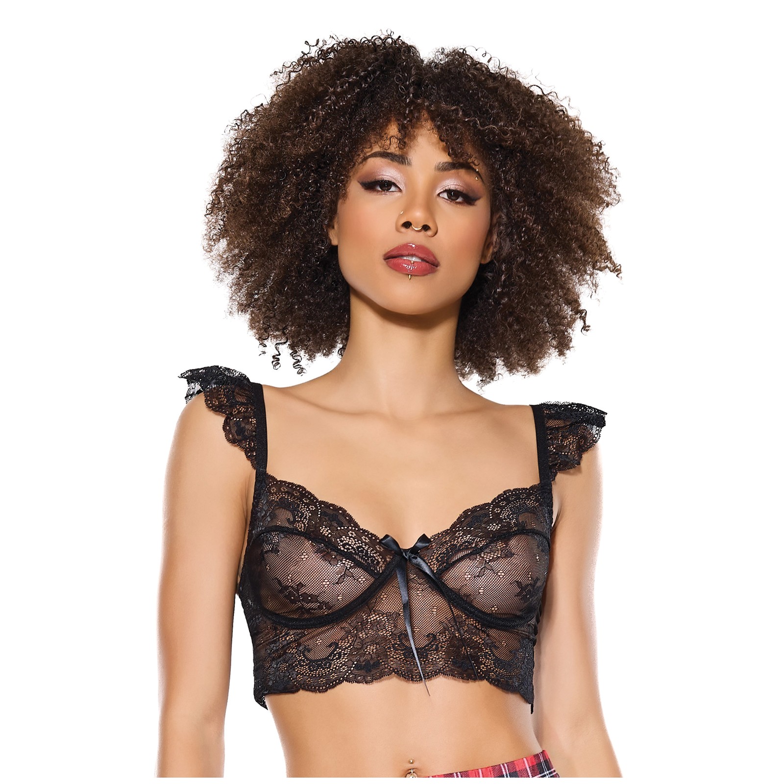 Bralette de Encaje Elástico con Copas Suaves - Negro O/S