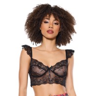 Bralette de Encaje Elástico con Copas Suaves - Negro O/S