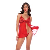 Sequin Embellished Babydoll with G-String Red