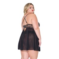 Babydoll de Encaje y Malla Negro/Oro Rosa