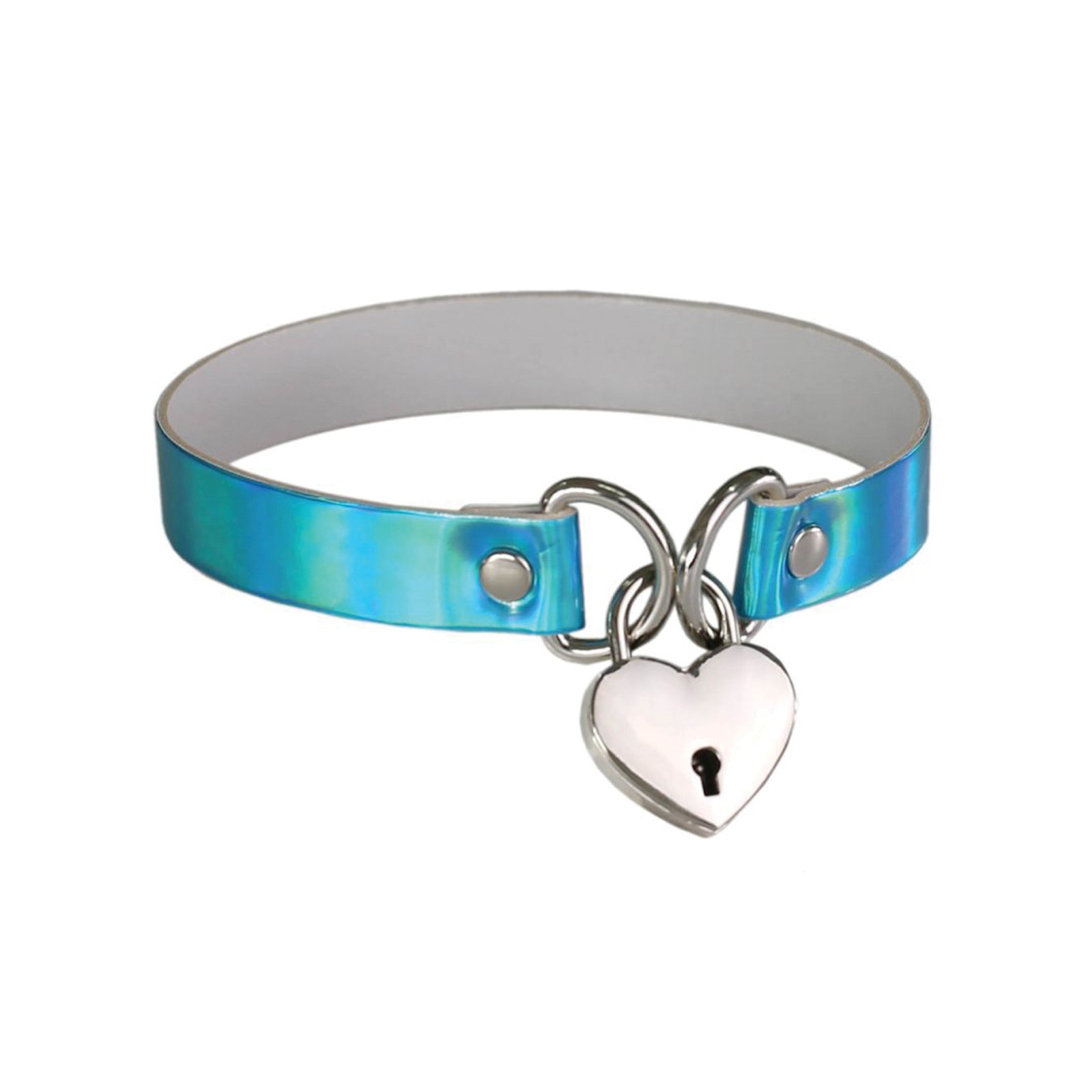 Collar Plesur con Candado en Forma de Corazón - Azul Holográfico