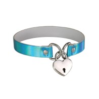 Collar Plesur con Candado en Forma de Corazón - Azul Holográfico