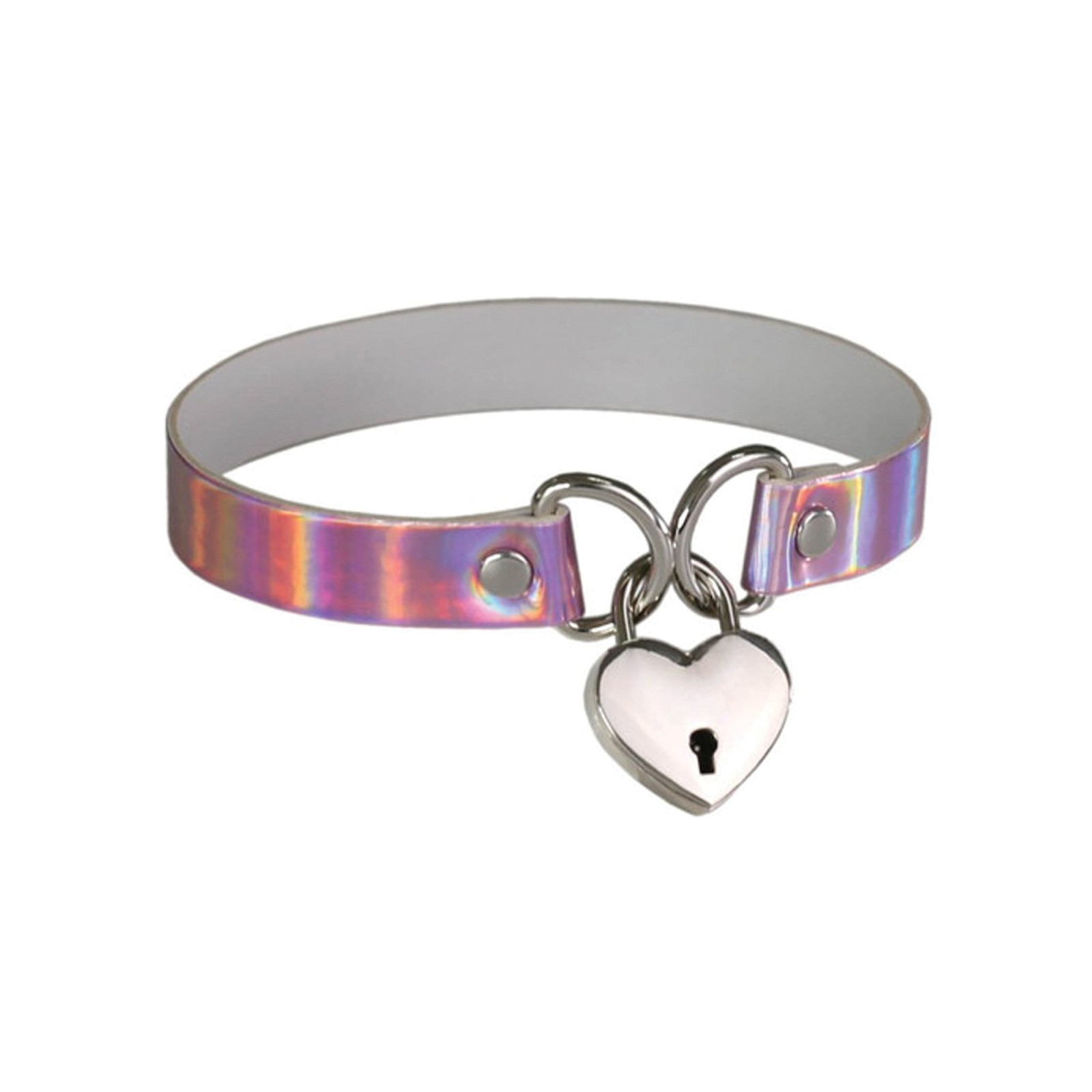 Collar con Cerradura en Forma de Corazón Rosa Holográfico