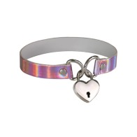 Collar con Cerradura en Forma de Corazón Rosa Holográfico