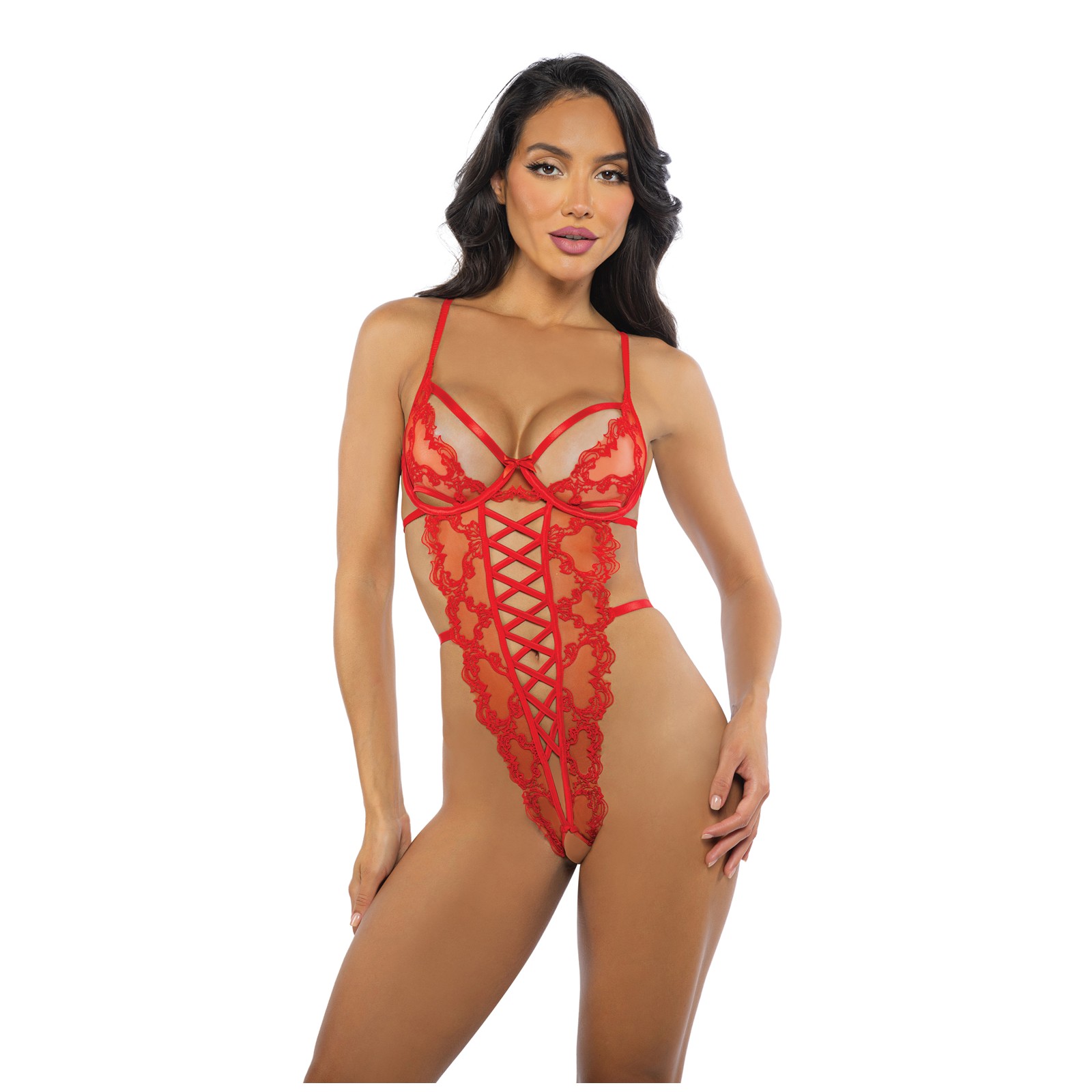 Baroque Heart Embroidered Lace Teddy Red XL