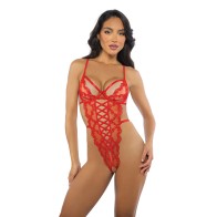 Baroque Heart Embroidered Lace Teddy Red XL